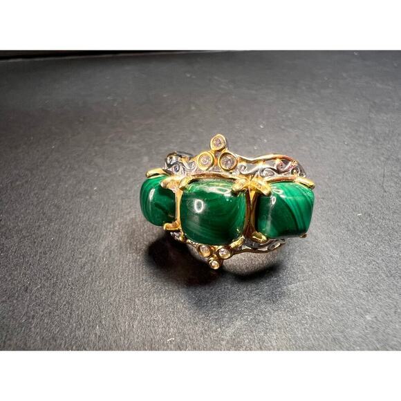 NEW Malachite two toned ring in sterling silver size 7 - Picture 12 of 16